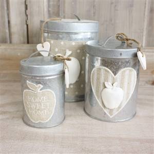 Set of 3 pretty tin containers